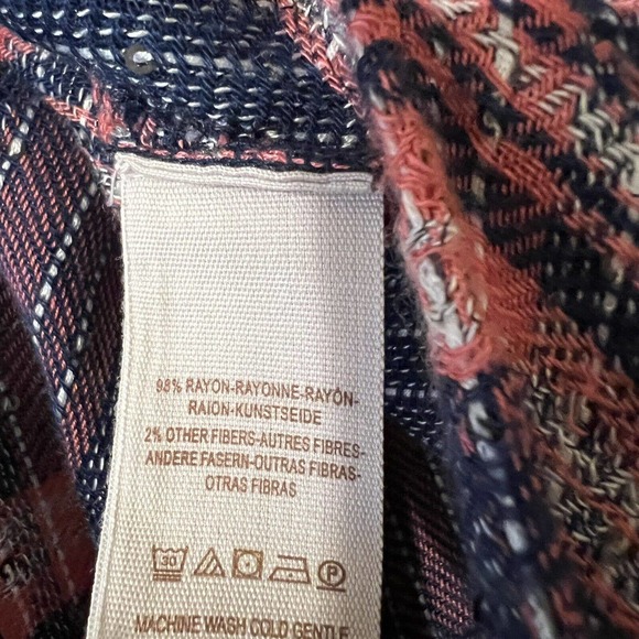 Free People Fearless Love Pink Blue Plaid Sequin Boho Button-Down Shirt - SP - Picture 10 of 10